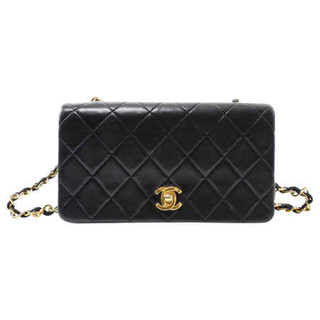 Chanel Vintage 1989 Black Quilted Leather Mini Full Flap Bag