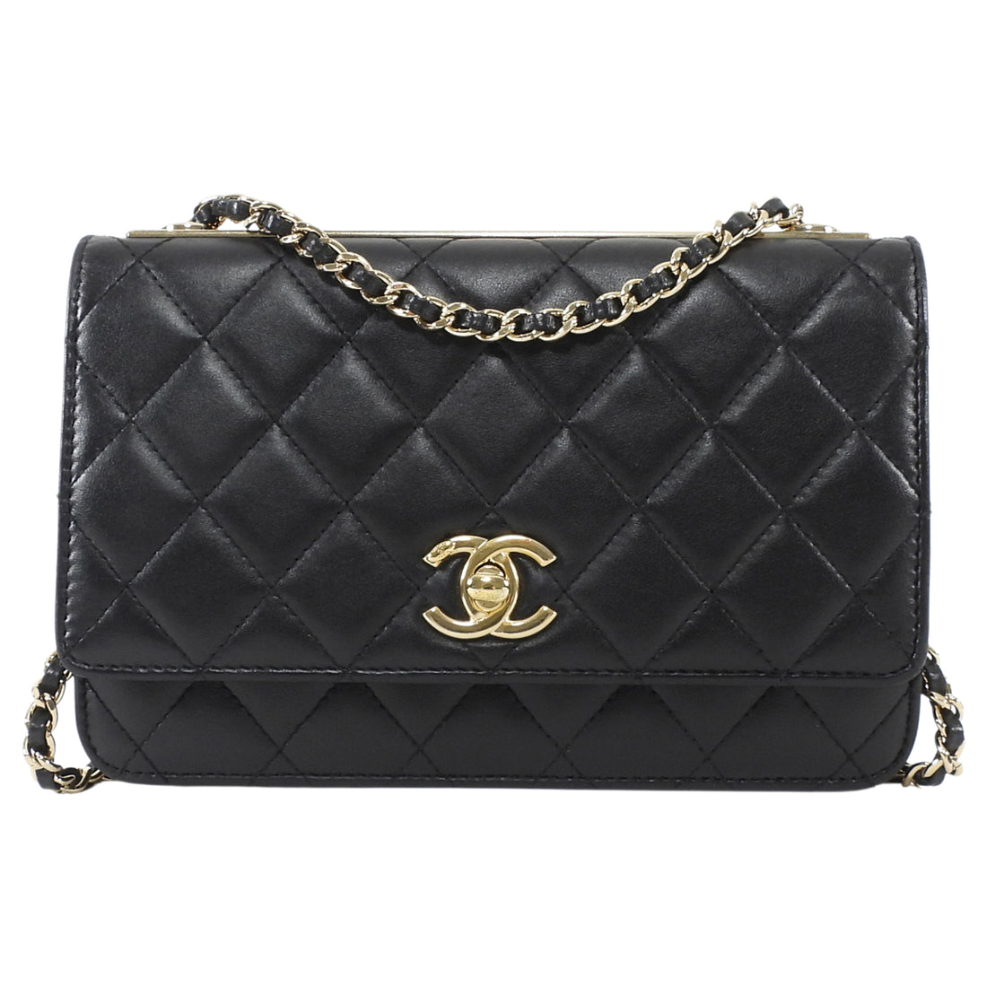 Chanel Black GHW Quilted Lambskin Trendy Wallet on Chain