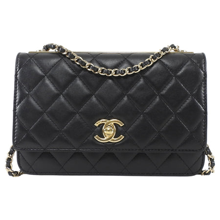 Chanel Black GHW Quilted Lambskin Trendy Wallet on Chain