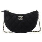 Chanel Quilted Black Velvet Crystal CC Mini Chain Hobo Bag