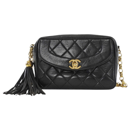 Chanel Black Vintage 1991 Quilted Lambskin Bijoux Flap Tassel Camera Bag Mini