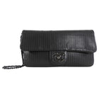 Chanel Black Perforated Leather Medium Flap Chain Wristlet Clutch Bag