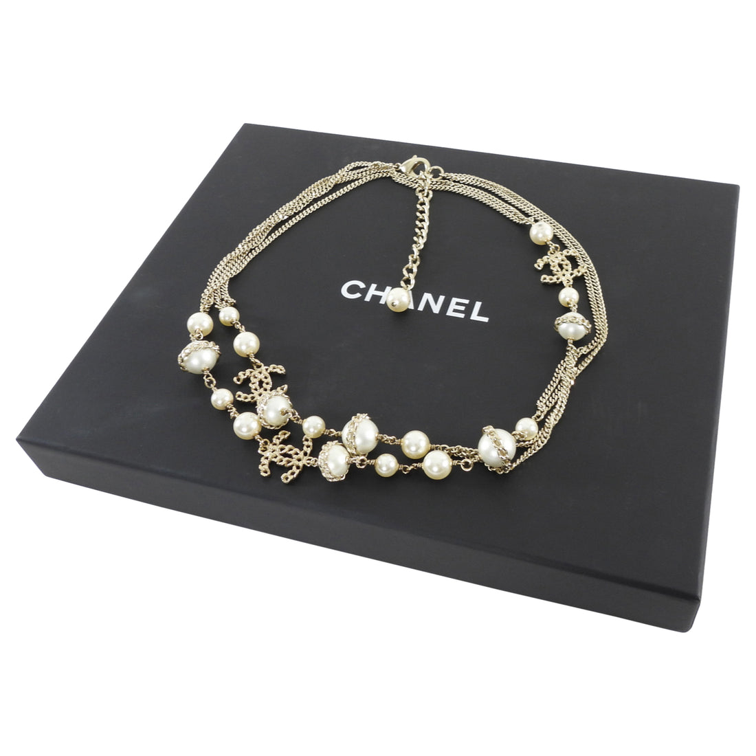 Chanel 16B Light Goldtone Faux Pearl CC Long Sautoir Necklace