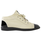 Chanel Ivory Leather Black Patent Cap Toe Lambskin CC Sneaker - 37