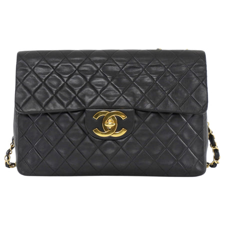 Chanel Vintage 1991 Classic Flap XL Maxi Black Leather GHW Chain Bag