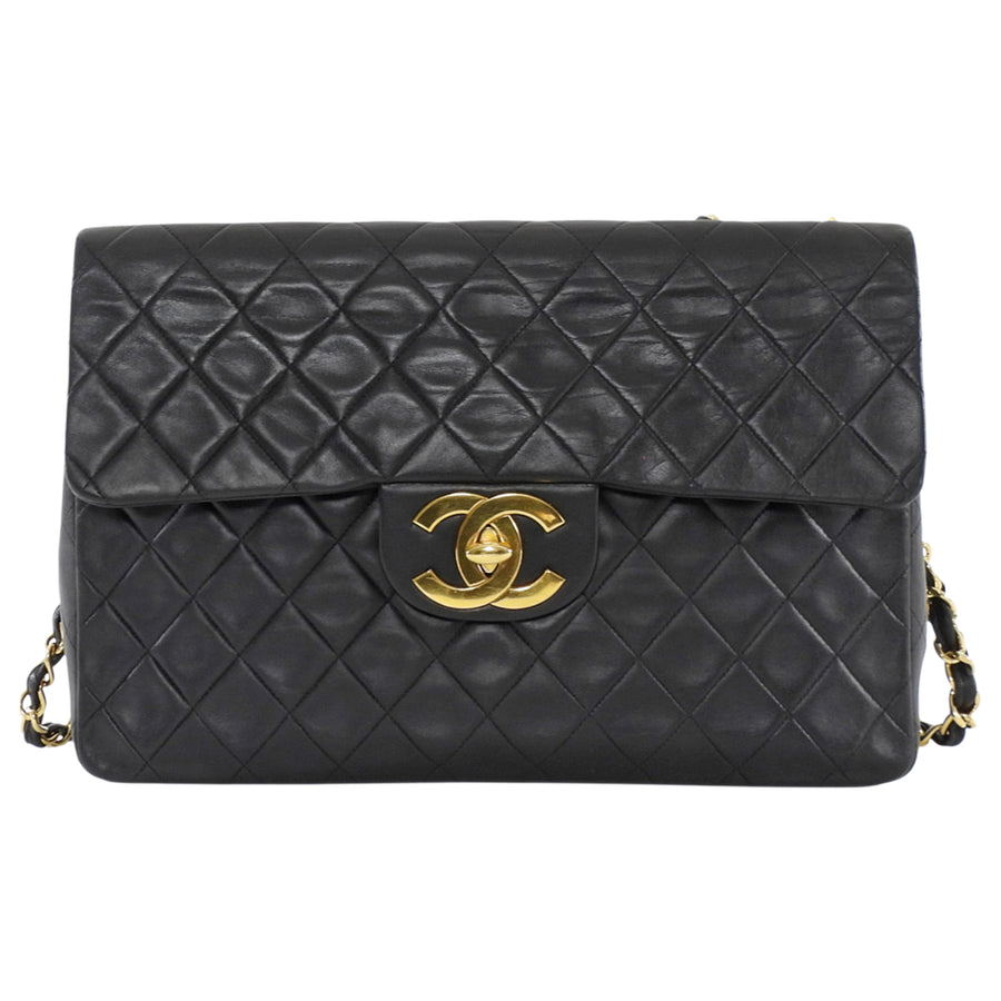 Chanel Vintage 1991 Classic Flap XL Maxi Black Leather GHW Chain Bag