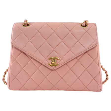 Chanel Vintage 1996 Pink Quilted Leather Medium Envelope Chain Flap Bag