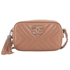 Chanel Beige nude Mini diagonal Chevron Tassel Chain Camera Bag