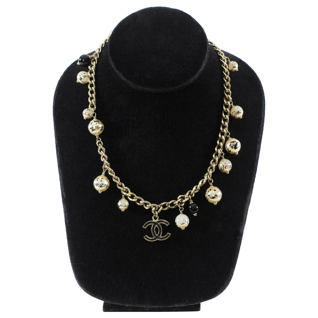 Chanel 06A Faux Pearl, Resin and Enamel CC Charm Gold Tone Chain Necklace
