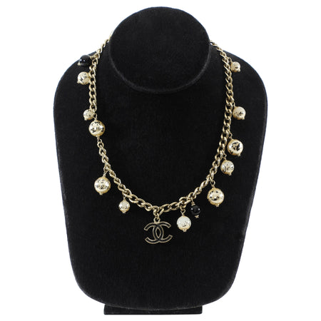 Chanel 06A Faux Pearl, Resin and Enamel CC Charm Gold Tone Chain Necklace