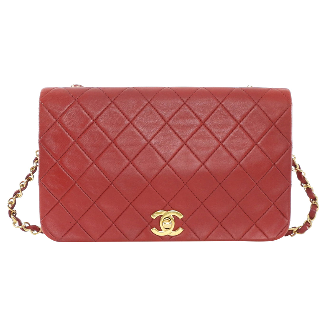 Chanel Vintage 1989 Red Quilted Leather Medium Full Flap Bag