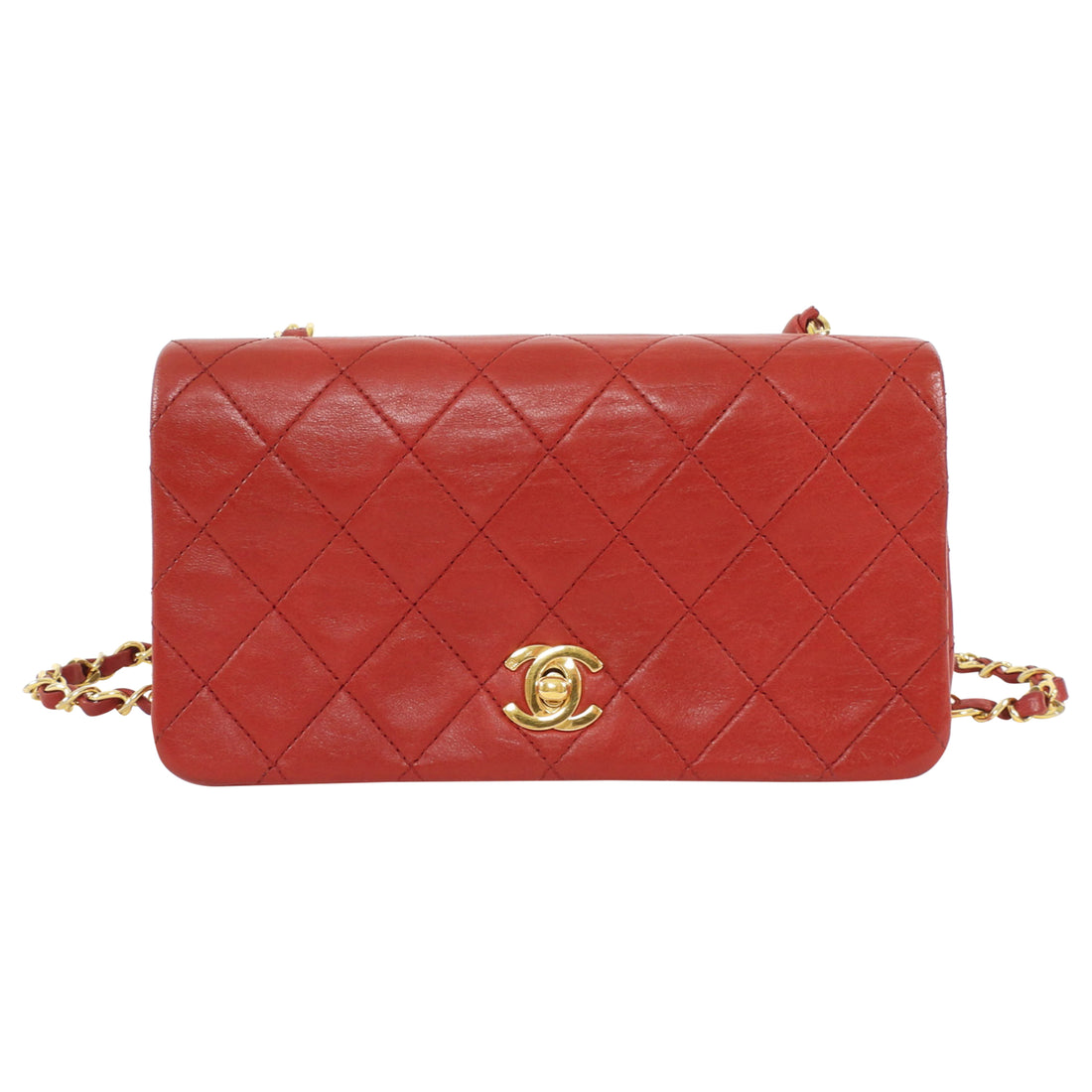 Chanel Vintage 1989 Red Quilted Leather Mini Full Flap Bag