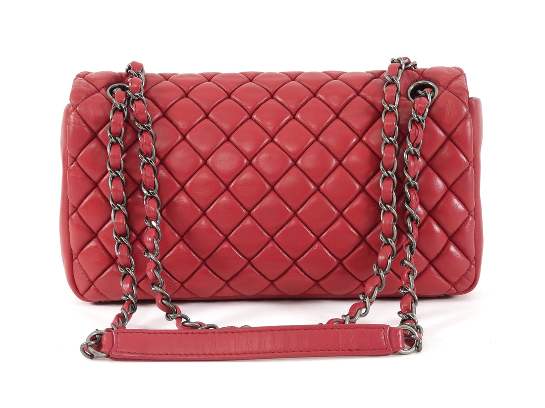 Chanel Cherry Pink Bubble Quilted Leather CC Medium Flap Bag