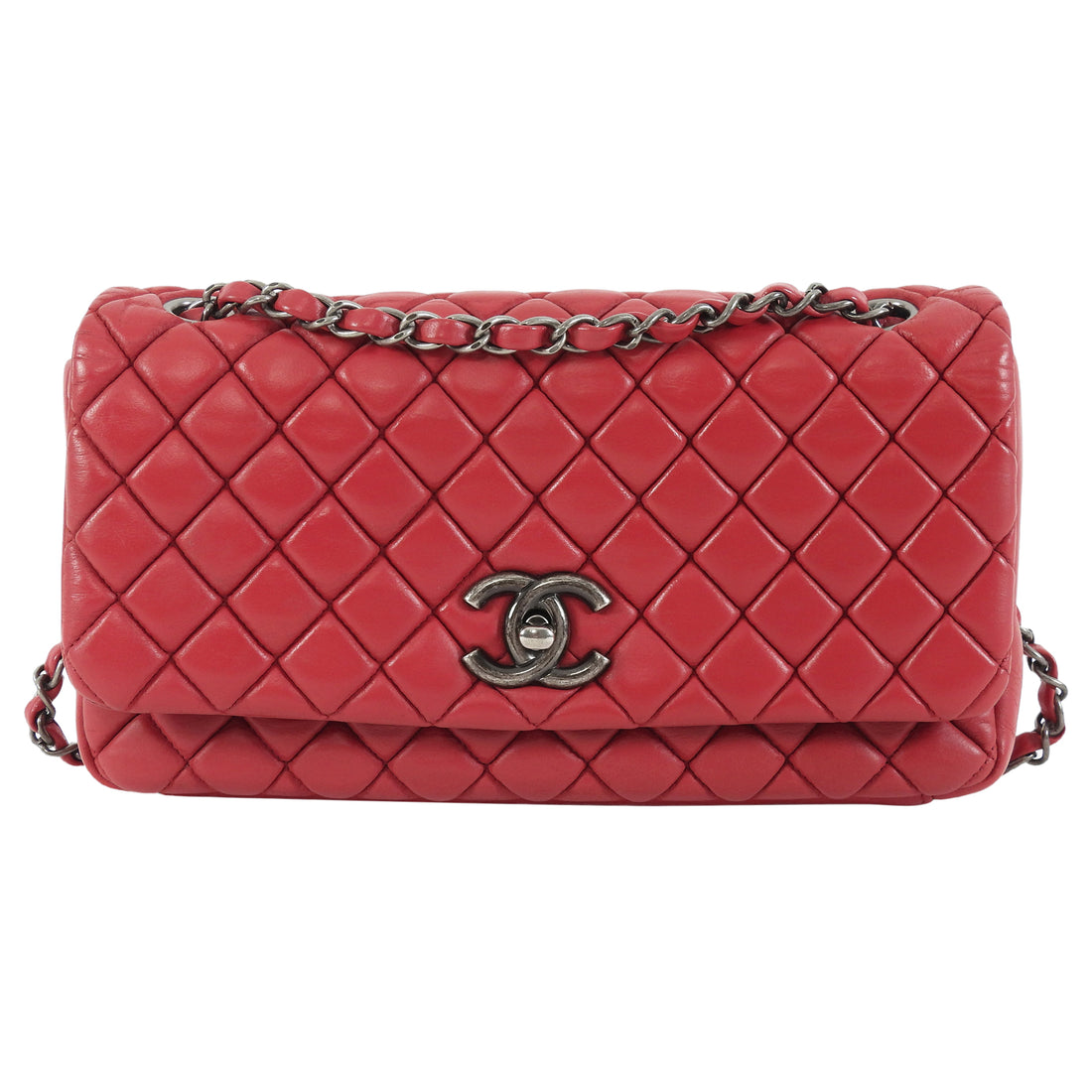 Chanel Cherry Pink Bubble Quilted Leather CC Medium Flap Bag