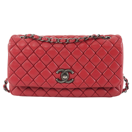 Chanel Cherry Pink Bubble Quilted Leather CC Medium Flap Bag