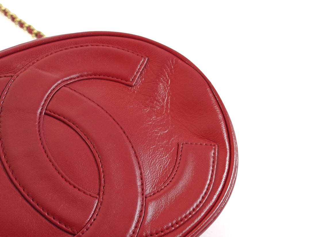 Chanel Red Vintage 1989 CC Oval Tassel Chain Mini Camera Bag