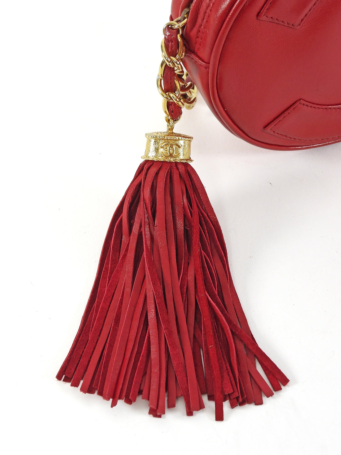 Chanel Red Vintage 1989 CC Oval Tassel Chain Mini Camera Bag