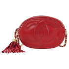Chanel Red Vintage 1989 CC Oval Tassel Chain Mini Camera Bag