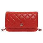 Chanel Red Lambskin Leather CC Classic Wallet on Chain SHW
