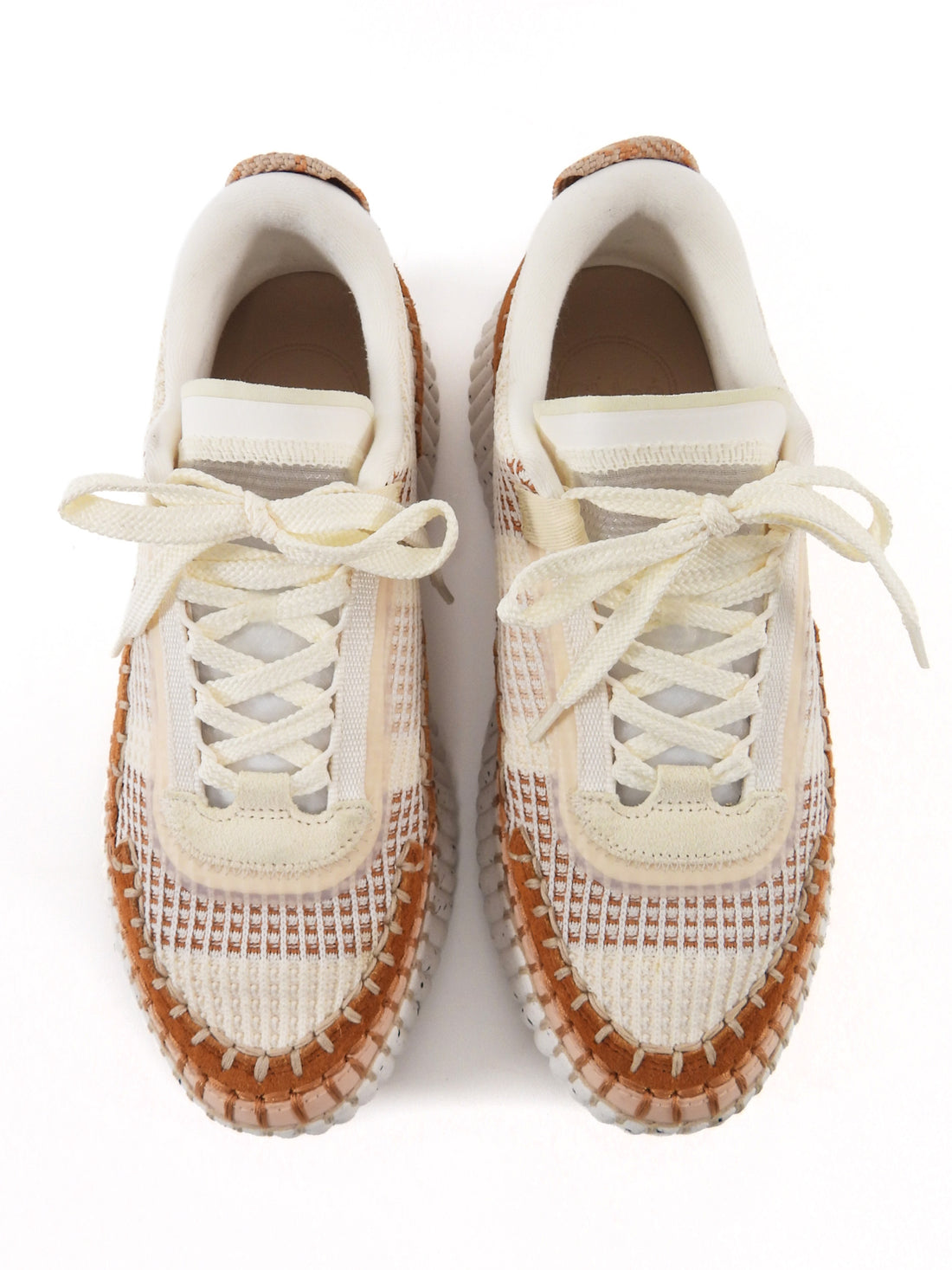 Chloe White Rust Nama Mesh Suede Combo Platform Sneakers - 37