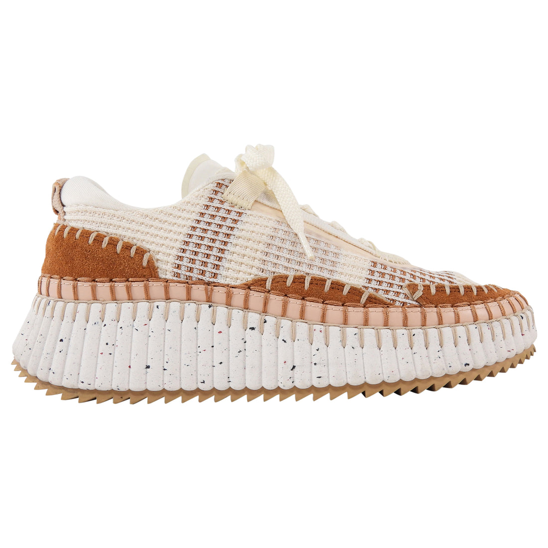 Chloe White Rust Nama Mesh Suede Combo Platform Sneakers - 37