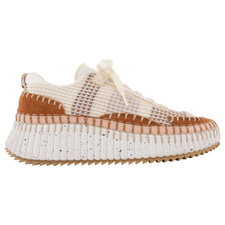 Chloe White Rust Nama Mesh Suede Combo Platform Sneakers - 37