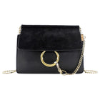 Chloe Faye Black Leather and Suede Small Crossbody Chain Bag
