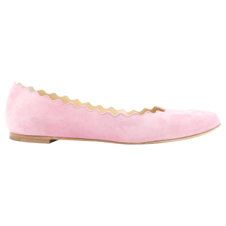 Chloe Pink Suede Leather Scalloped Edge Lauren Ballet Flats - 37