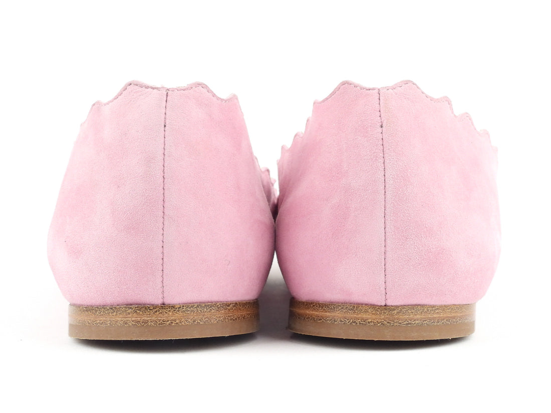 Chloe Pink Suede Leather Scalloped Edge Lauren Ballet Flats - 37