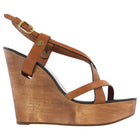 Chloe Brown Leather Wooden Wedge Sandal - 39.5