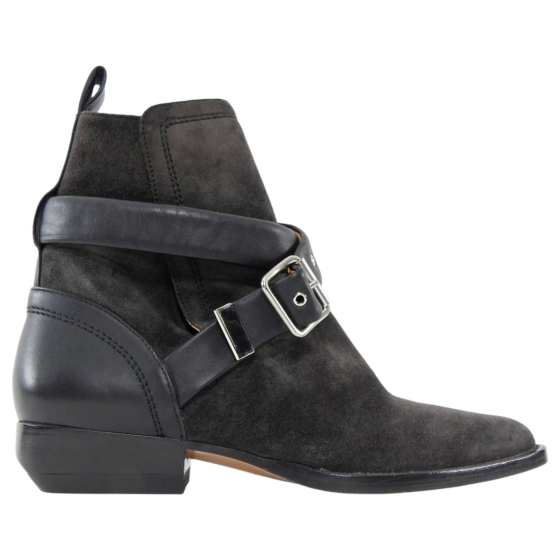 Chloe Black Rylee Buckle Suede Leather Ankle Boots - 36.5 (runs small)