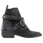 Chloe Black Rylee Buckle Suede Leather Ankle Boots - 36.5 (runs small)