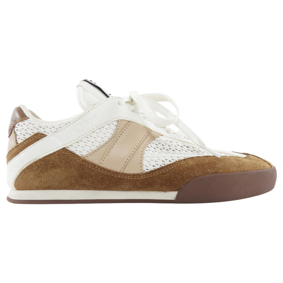 Chloe White Brown Mesh Suede Combo Low Top Kick Sneakers - 37