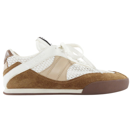 Chloe White Brown Mesh Suede Combo Low Top Kick Sneakers - 37
