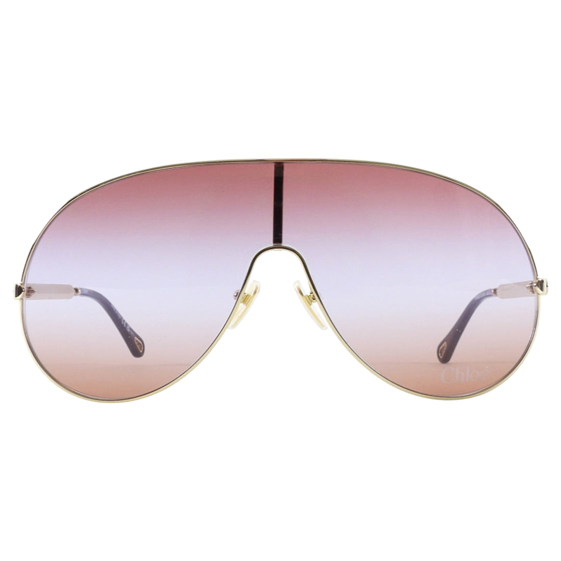 Chloe Brown Gold Goltone Wire Frame Aly Shield Aviator Sunglasses