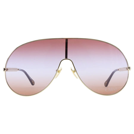 Chloe Brown Gold Goltone Wire Frame Aly Shield Aviator Sunglasses