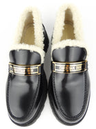 Christian Dior Black Brushed Calfskin Leather and Shearling Dior Code Loafers - 36.5