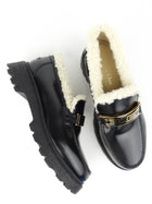 Christian Dior Black Brushed Calfskin Leather and Shearling Dior Code Loafers - 36.5