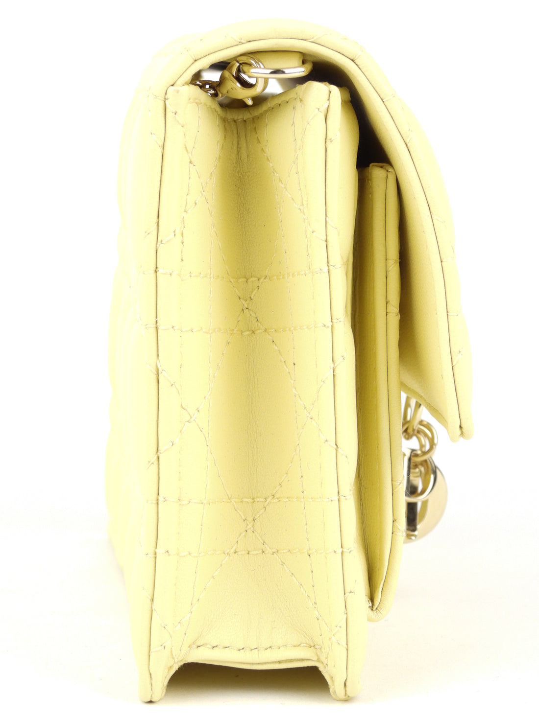 Christian Dior Pale Yellow Cannage Quilted Lambskin Leather Miss Dior Chain Pouch