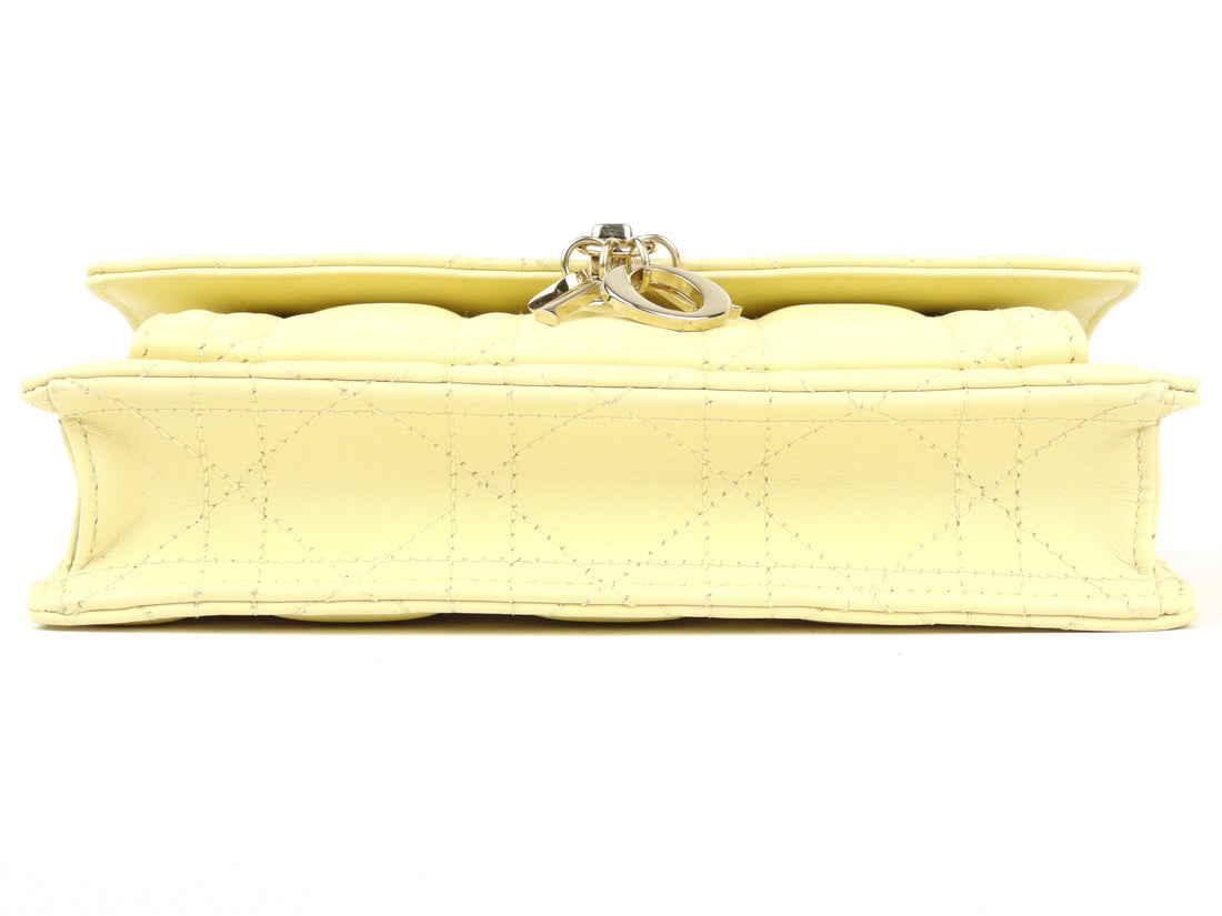 Christian Dior Pale Yellow Cannage Quilted Lambskin Leather Miss Dior Chain Pouch