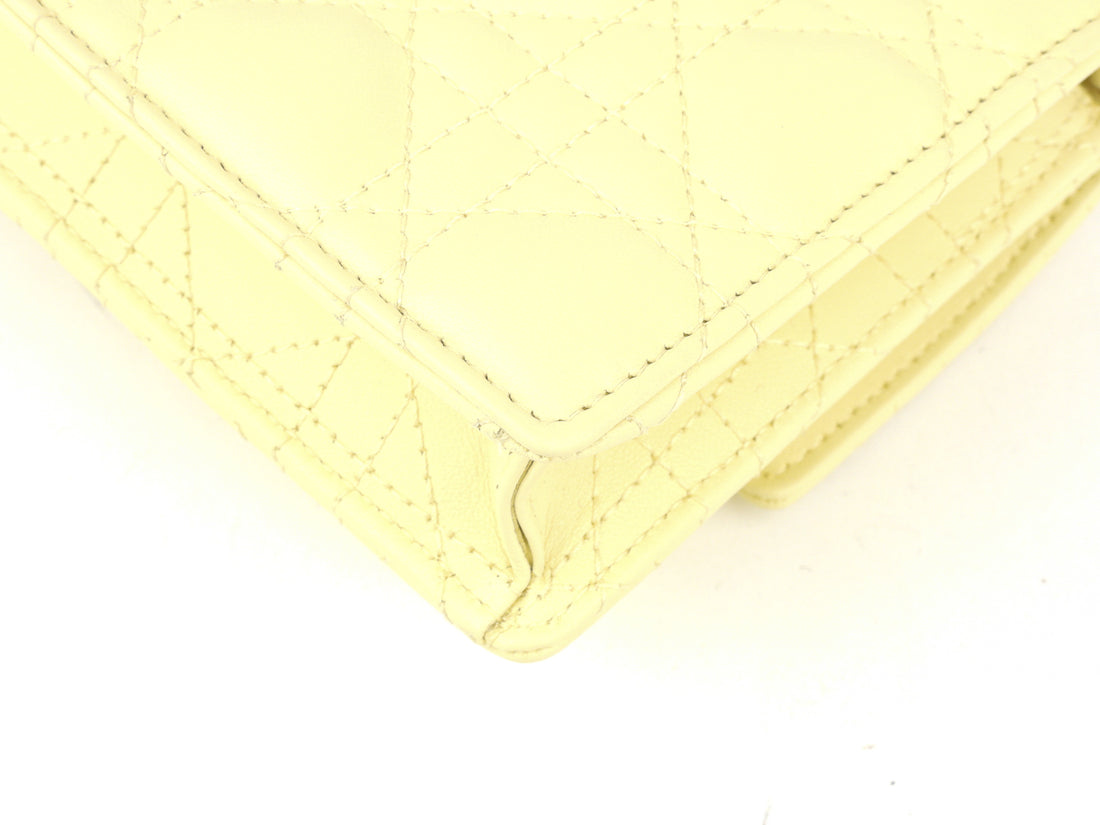 Christian Dior Pale Yellow Cannage Quilted Lambskin Leather Miss Dior Chain Pouch