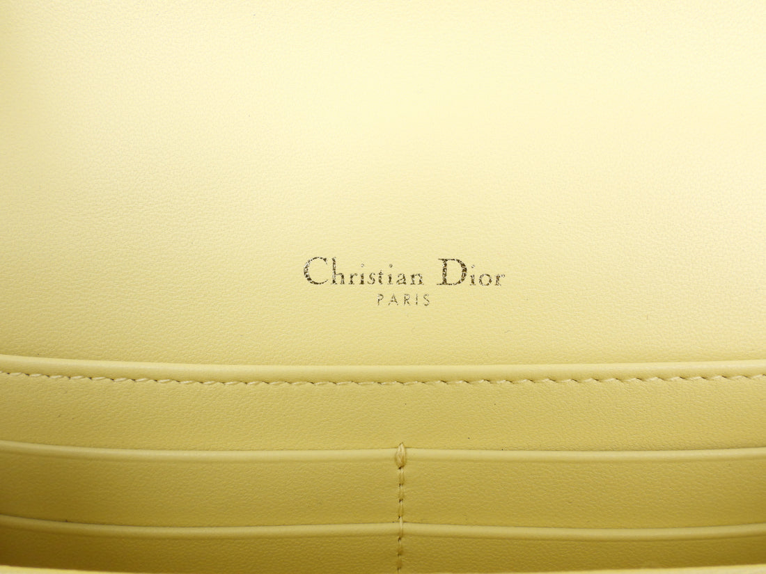 Christian Dior Pale Yellow Cannage Quilted Lambskin Leather Miss Dior Chain Pouch