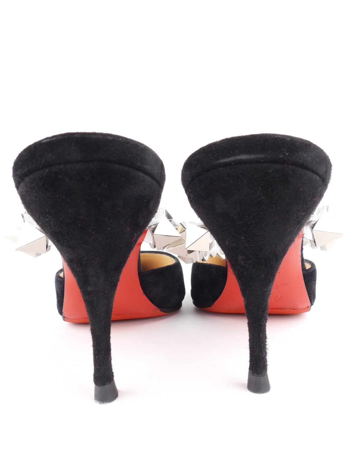 Christian Louboutin Black Suede Leather Spikey Strap Planet Choc 80 Mule - 39