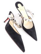 Christian Louboutin Black Suede Leather Spikey Strap Planet Choc 80 Mule - 39