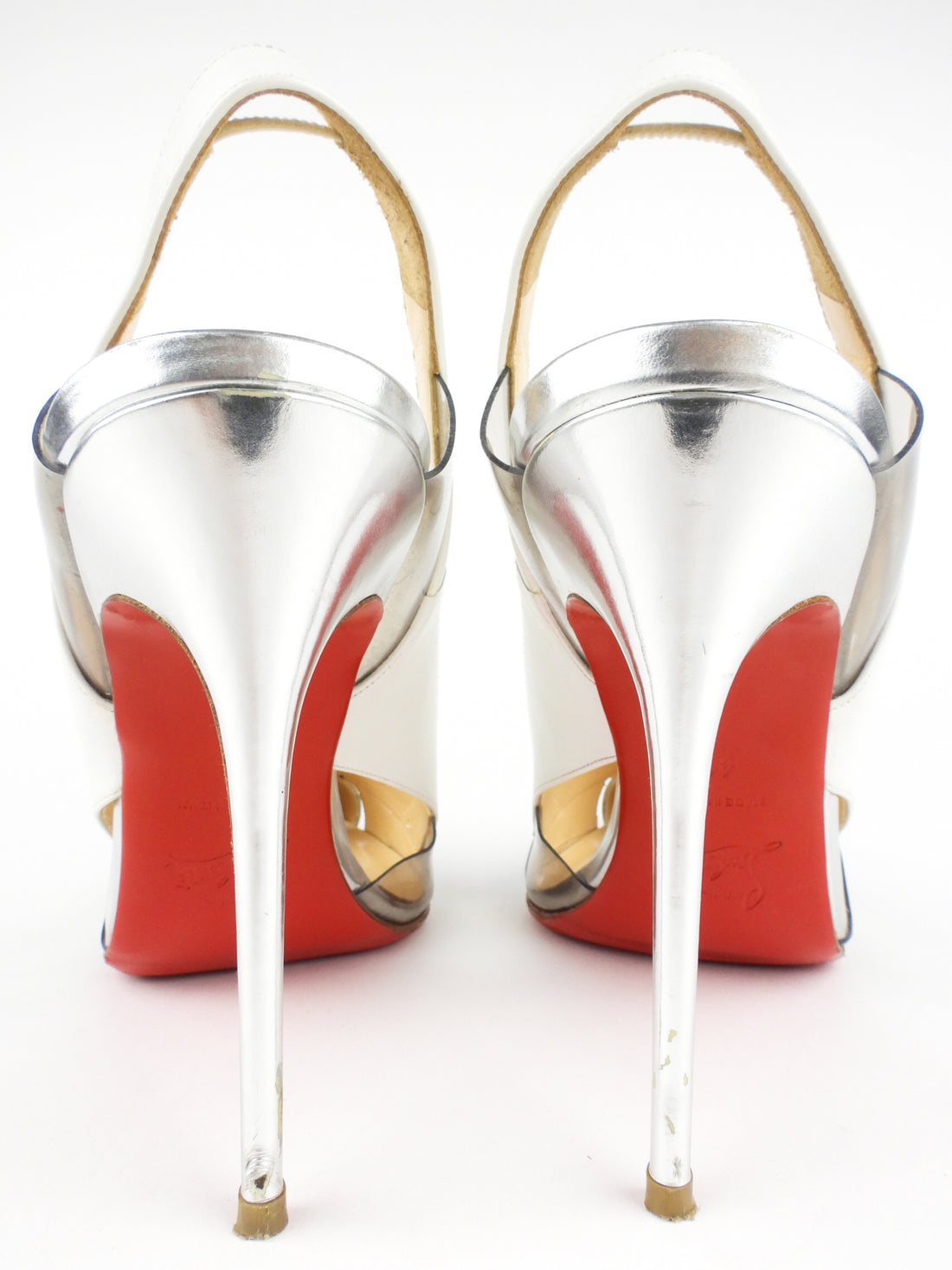 Christian Louboutin Silver, White, Black and Tan Mixed Leather Slingback Pumps - 41
