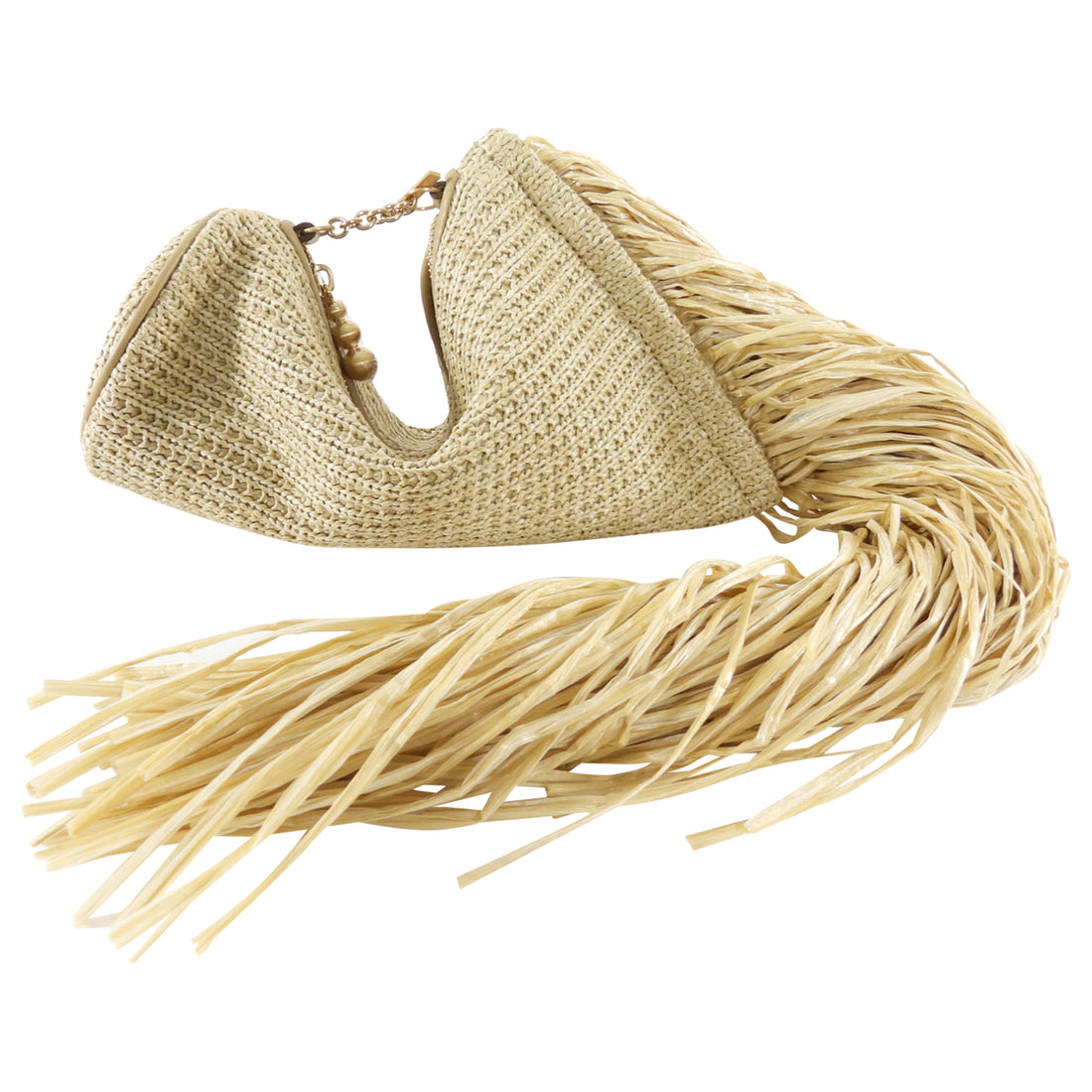 Cult Gaia Viera Natural Beige Raffia Fringe Clutch Bag