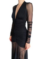 Bluemarine Black Ruched Mesh Long Sleeve Gown - IT 42 / US 6