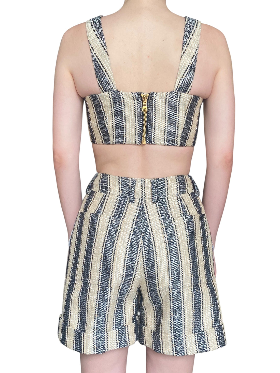 Balmain Raffia Stripe Button Crop Top - 36 / XS