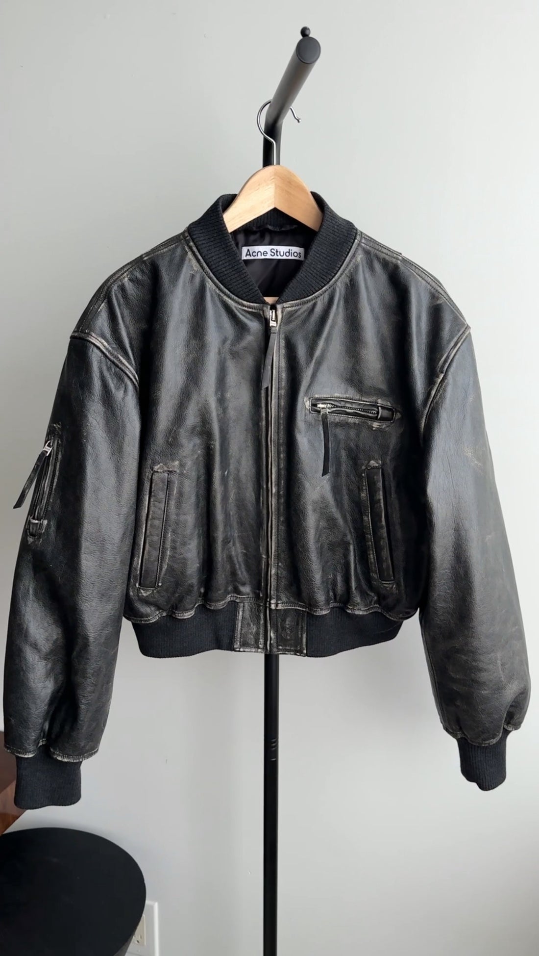 Acne Studios Distressed Leather Bomber Jacket - 40 / 8 /  M