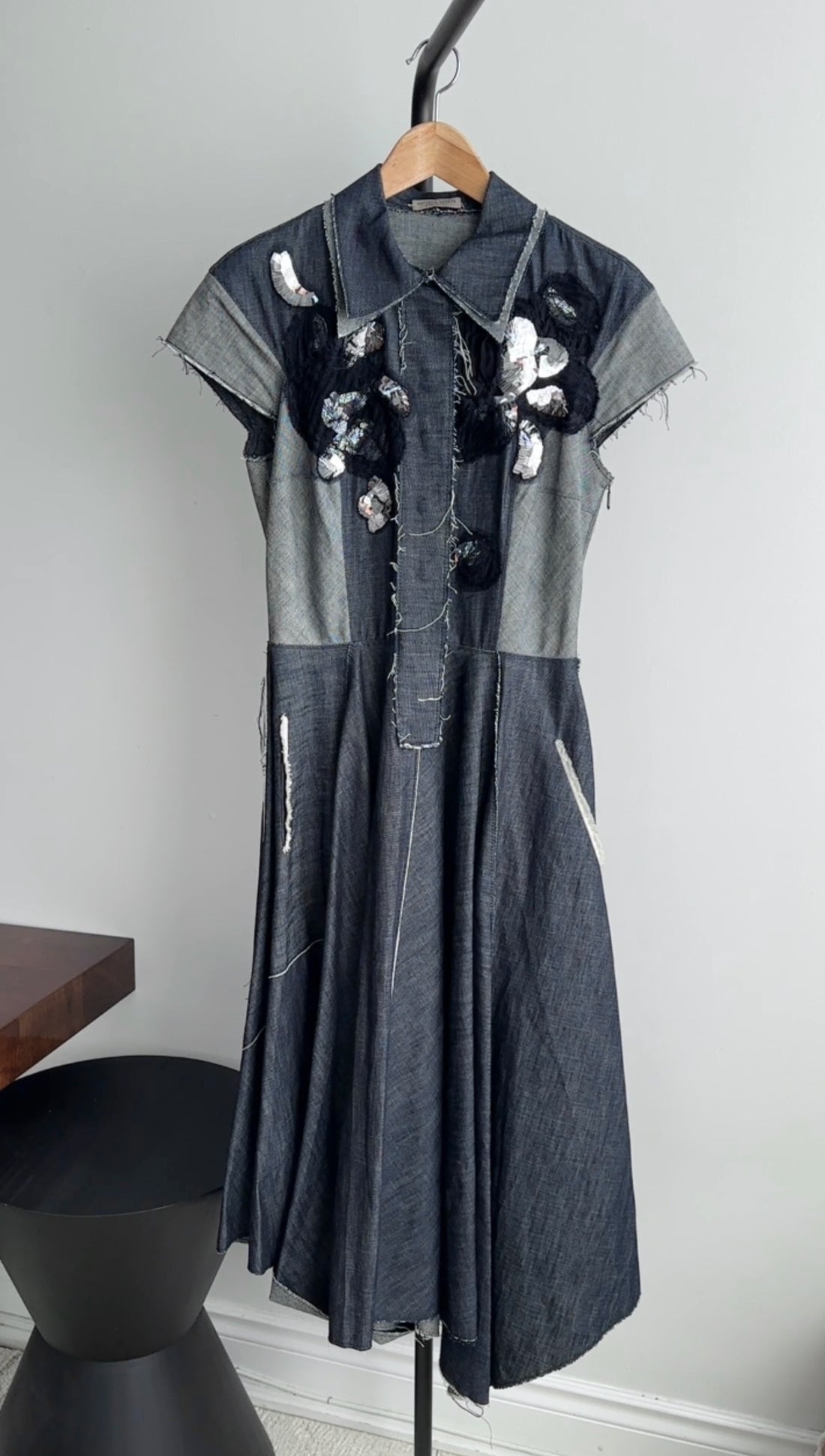 bottega veneta denim dress Bottega Veneta // Denim Panelled Embellished Dress VSP Consignment